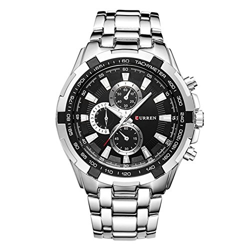 Curren 8023 Herren-Sport-Armbanduhr, wasserdicht, Edelstahl, Quarz-Armbanduhr Silver silver black von CURREN