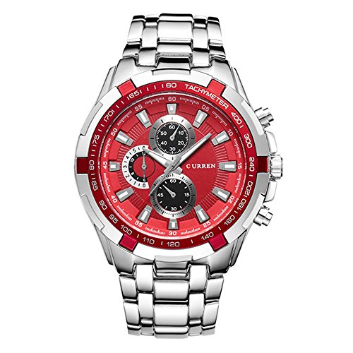 Curren 8023 Herren-Sport-Armbanduhr, wasserdicht, Edelstahl, Quarz-Armbanduhr silberfarben / rot von CURREN