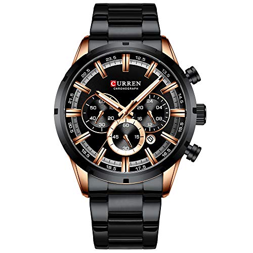 CURREN Herren-Armbanduhr Sport Quarz Chronograph Armbanduhren mit leuchtenden Zeigern Mode Edelstahl Uhr Datum, Roségold Schwarz, Chronograph, Quarz-Uhrwerk von CURREN