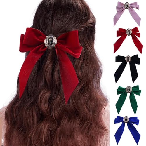 Samt-Haarschleifen für Damen und Mädchen, Haarspangen mit langem Schwanz, niedliches Haar-Accessoire, 5 Stück Samt-Haarschleifen für Damen und Mädchen, Haarspangen mit langem Schwanz, niedliches Haar-Accessoire, 5 Stück von CURT SHARIAH