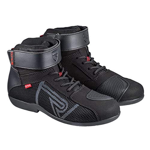 Curve Motorradschuhe Rubi Schwarz/Grau,Herren und Damen,Mikrofaser,urbane Verwendung,Verstärkung der Schaltung, rote Details, Schnürsenkel, rutschfeste Sohle, CE-geprüft, Schwarz,Grau, 38/46 EU von CURVE