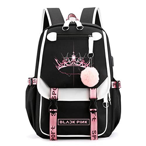 CUSALBOY Kpop Rucksack Lisa Rose JISOO Jennie Schultertasche Messenger Bag Mode USB Lade Rucksack, Schwarz 8, Large, Rucksack von CUSALBOY