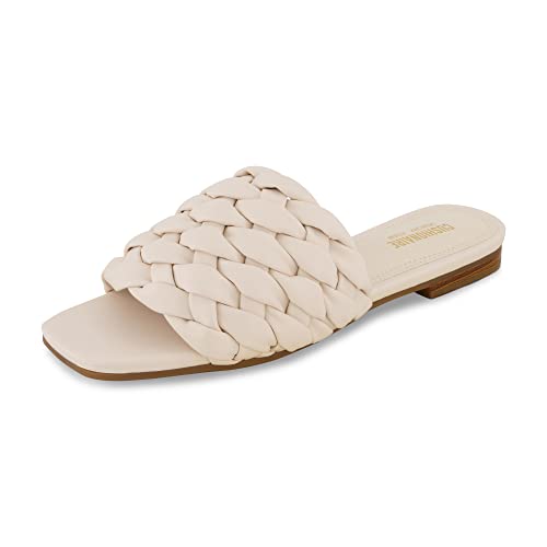 CUSHIONAIRE Aramis gewebte Slide-Sandale für Damen + Memory Foam, große Weiten erhältlich, Elfenbein, 38 EU von CUSHIONAIRE