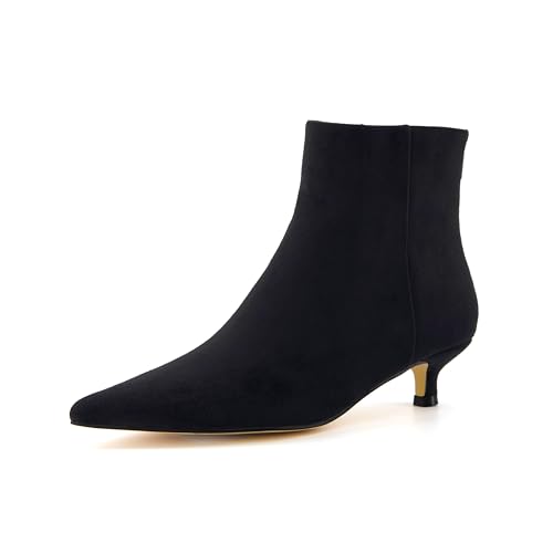 CUSHIONAIRE Barbi Damen-Stiefelette mit Kitten-Absatz und Memory-Schaum, breite Breiten erhältlich, Schwarz Micro-Wildleder, 40.5 EU von CUSHIONAIRE