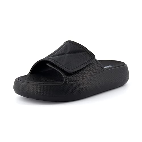 CUSHIONAIRE Biggie Recovery Slide Sandale für Damen mit +Comfort und verstellbarem Riemen, Schwarz/Schwarz 37 EU von CUSHIONAIRE