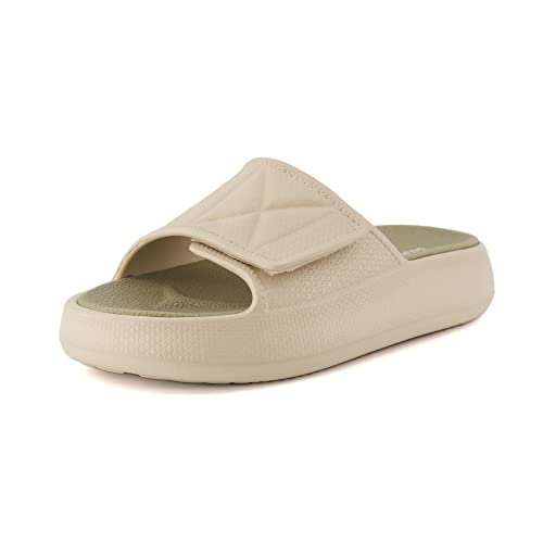 CUSHIONAIRE Biggie Recovery Slide Sandale für Damen mit +Comfort und verstellbarem Riemen, Vanilla Combo 39 EU von CUSHIONAIRE