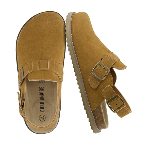 CUSHIONAIRE Brooklyn Suede Womens Slides - Bequeme Clog Pantoletten mit verstellbaren Schnallen - Sommerschuhe für Damen, Kastanie Wildleder, 36 EU von CUSHIONAIRE