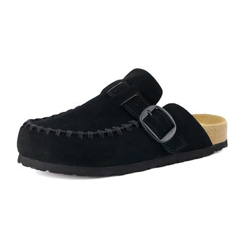 CUSHIONAIRE Canu-Clogs aus echtem Wildleder für Damen, Schuhe mit Moc Toe Design – lässige Slip-On-Damenschuhe, Schwarz, 42 EU von CUSHIONAIRE