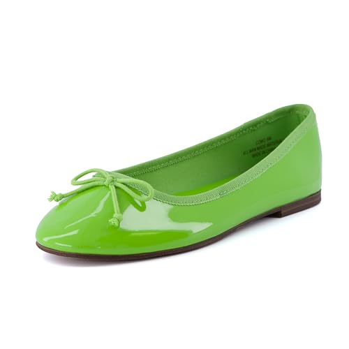 CUSHIONAIRE Como Bow Flat für Damen mit Memory Foam und Breiten Breiten erhältlich, Lime Patent 39 EU von CUSHIONAIRE