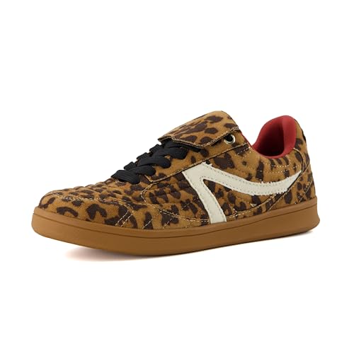 CUSHIONAIRE Damen Astro Retro Sneaker Schnürdesign + Memory Foam Weite, Leopard Microsuede, 40.5 EU von CUSHIONAIRE