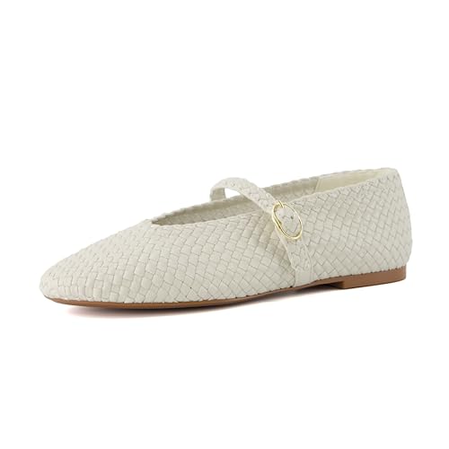 CUSHIONAIRE Damen Bistro Woven Mary Jane Flat + Memory Foam, breite Breiten erhältlich, Gewebter Weizen, 36.5 EU von CUSHIONAIRE