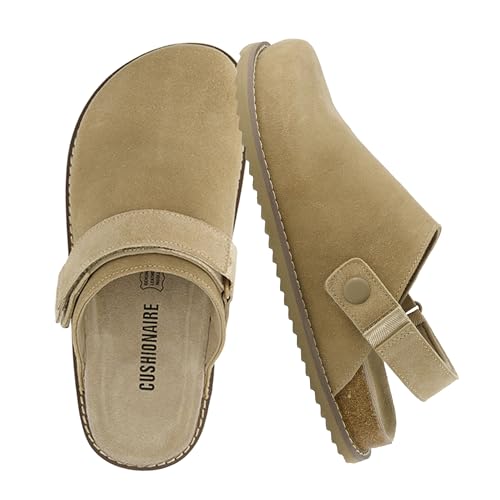 CUSHIONAIRE Damen Boulder Clog aus echtem Wildleder mit Drehriemen - leichte EVA-Sohle, Innensohle aus Memory-Schaum, breite Breiten erhältlich, Biscuit Suede, 40.5 EU von CUSHIONAIRE