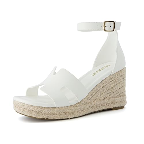 CUSHIONAIRE Damen Charlie Espadrille Keilsandalen + Memory-Schaum und breite Breiten erhältlich, Weiß brüniert, 38 EU von CUSHIONAIRE