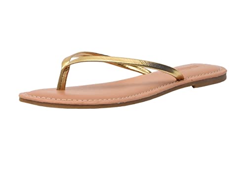 CUSHIONAIRE Damen Cora Flache Flip Flop Sandale mit +Komfort, Gold, 39 EU von CUSHIONAIRE