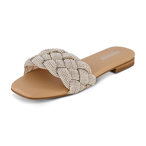 CUSHIONAIRE Damen Fisk gewebte Strass-Sandale + Memory-Schaumstoff, breite Breiten erhältlich, Silberfarbenes Glitzer., 38.5 EU von CUSHIONAIRE