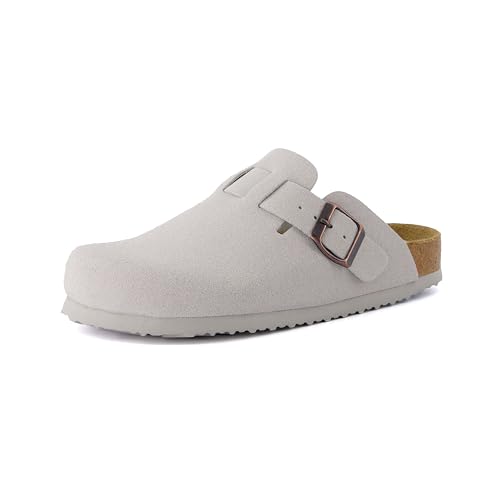 CUSHIONAIRE Damen Hana Cork Fußbett Clog mit +Comfort, Elfenbeinfarbenes veganes Wildleder, 40 EU von CUSHIONAIRE