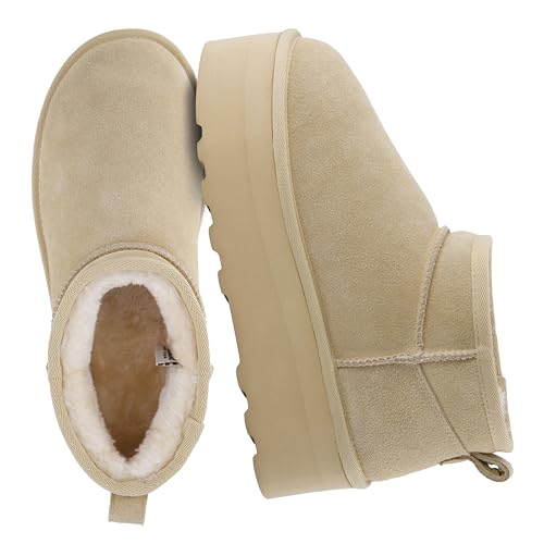 CUSHIONAIRE Damen Hippy Plateaustiefelette aus echtem Wildleder + Memory Foam, Sand 42 EU von CUSHIONAIRE