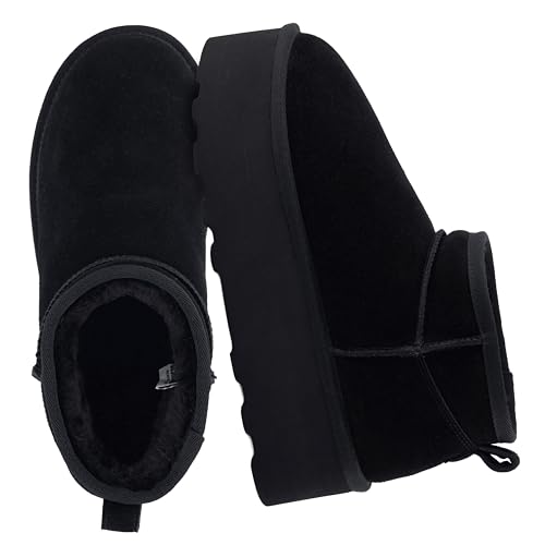 CUSHIONAIRE Damen Hippy Plateaustiefelette aus echtem Wildleder + Memory Foam, Schwarz, 39 EU W von CUSHIONAIRE