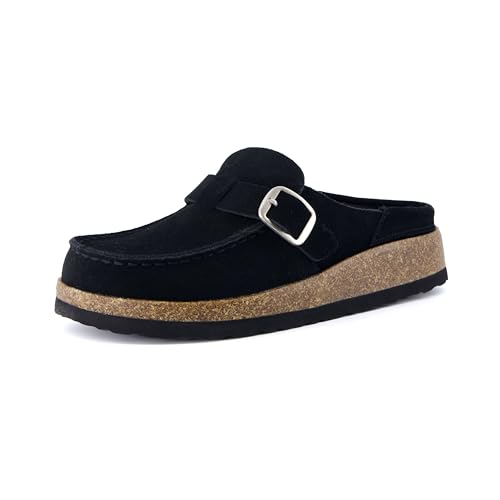 CUSHIONAIRE Damen Hobby Echtleder Kork Fußbett Clog mit + Komfort, Schwarz, 39 EU von CUSHIONAIRE