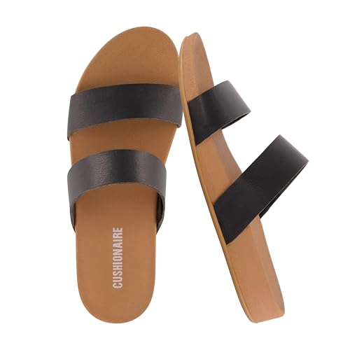 CUSHIONAIRE Damen Josie 2-Band Slide Fußbett Sandale + Comfort Foam, Schwarz 40 EU von CUSHIONAIRE