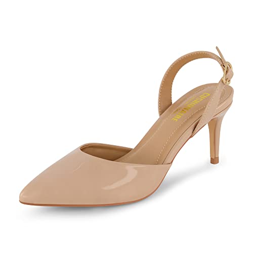 CUSHIONAIRE Damen Petula Slingback-Pumps + Memory Foam, große Weiten erhältlich, Nude Lack 38 EU von CUSHIONAIRE