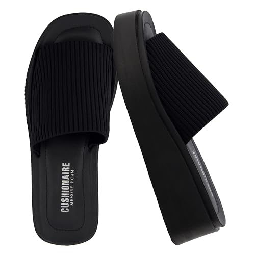 CUSHIONAIRE Damen-Sandale „PIM“ aus Strick mit Memory Foam, Schwarz, gewebt, 42 EU von CUSHIONAIRE