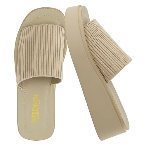 CUSHIONAIRE Damen-Sandale „PIM“ aus Strick mit Memory Foam, Taupe Weave, 39 EU von CUSHIONAIRE