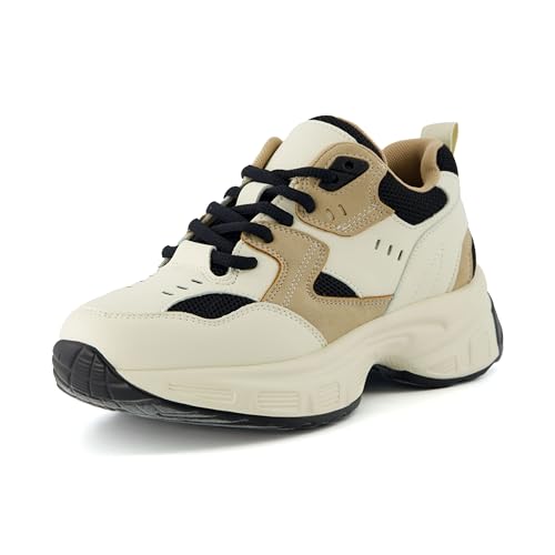 CUSHIONAIRE Damen Strike Chunky Sneaker + Memory-Schaum, breite Breiten erhältlich, Beige/Schwarz, 40 EU von CUSHIONAIRE