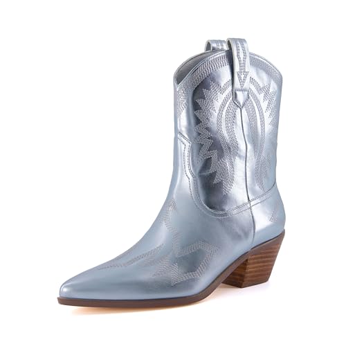 CUSHIONAIRE Damen-Westernstiefel Leon + Memory Foam, große Weiten erhältlich, Hellblau, 40 EU von CUSHIONAIRE