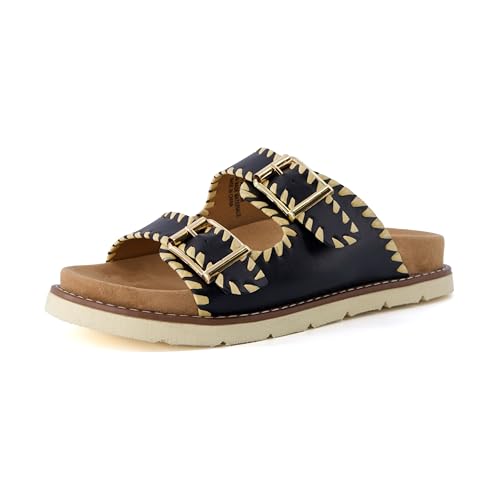 CUSHIONAIRE Damen Wyatt Whipstitch Fußbett-Sandale mit +Komfort, breite Breiten erhältlich, Schwarz glatt, 38.5 EU von CUSHIONAIRE