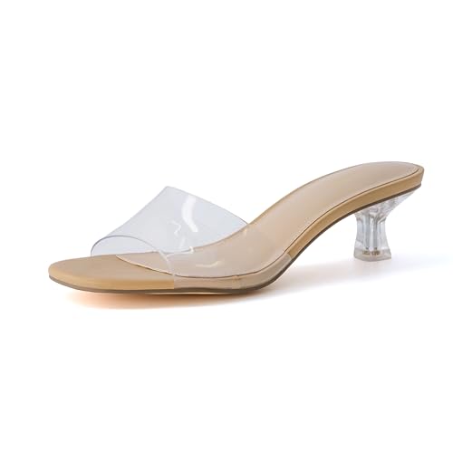 CUSHIONAIRE Doral Lucite Damen Pantoletten mit Kitten-Absatz + Memory-Schaum, breite Breiten erhältlich, Transparent, 37.5 EU Weit von CUSHIONAIRE