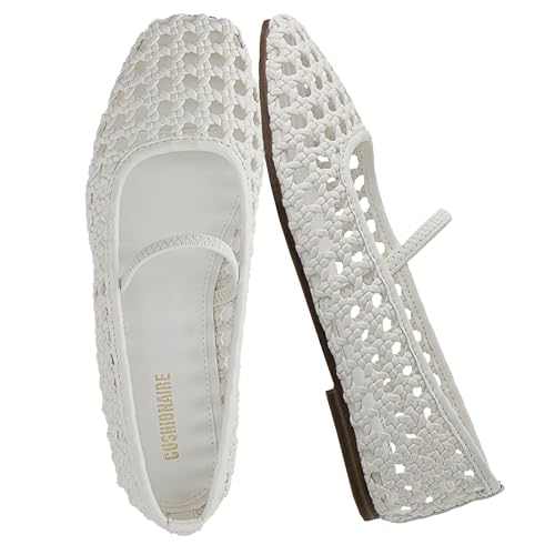 CUSHIONAIRE Gewebte Ballerinas mit quadratischem Zehenbereich für Damen mit Memory-Schaum, bequeme Mary Jane Flats für Damen mit atmungsaktivem Mesh-Design, breite Breiten erhältlich, Weiss/opulenter CUSHIONAIRE Gewebte Ballerinas mit quadratischem Zehenbereich für Damen mit Memory-Schaum, bequeme Mary Jane Flats für Damen mit atmungsaktivem Mesh-Design, breite Breiten erhältlich, Weiss/opulenter von CUSHIONAIRE