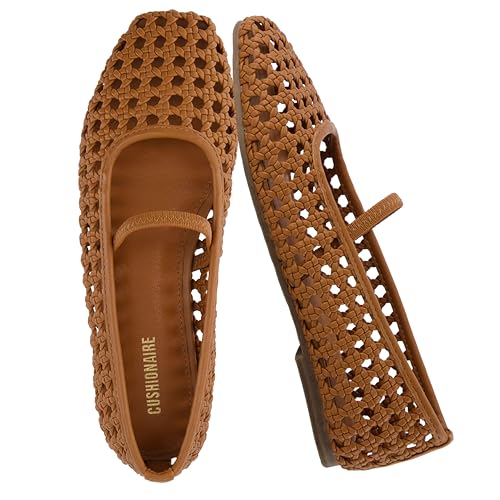 CUSHIONAIRE Gewebte Damen-Ballerinas mit quadratischer Zehenpartie, mit Memory-Schaum, breite Breiten erhältlich, Cognac Woven, 37 EU von CUSHIONAIRE
