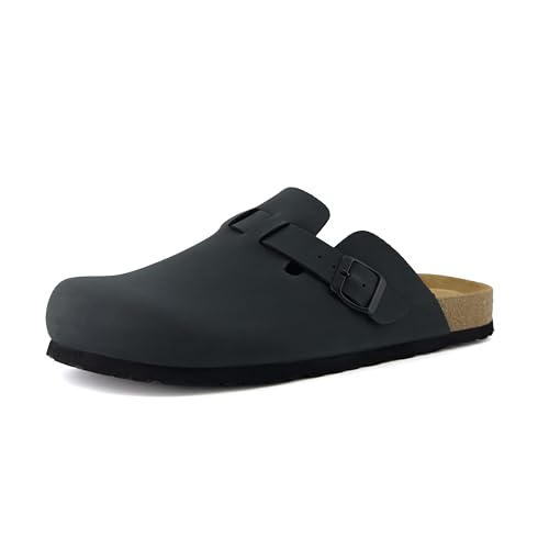 CUSHIONAIRE Haze Herren-Clogs | Bequeme Schlupf-Clogs für Herren mit Fußgewölbeunterstützung und Korkwildleder-Fußbett | perfekte Kartoffelschuhe für drinnen und draußen, Schwarz, 38.5 EU von CUSHIONAIRE