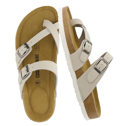 CUSHIONAIRE Luna Sandale mit Korkfußbett für Damen mit +Komfort, Stone Vegan Suede, 38 EU von CUSHIONAIRE