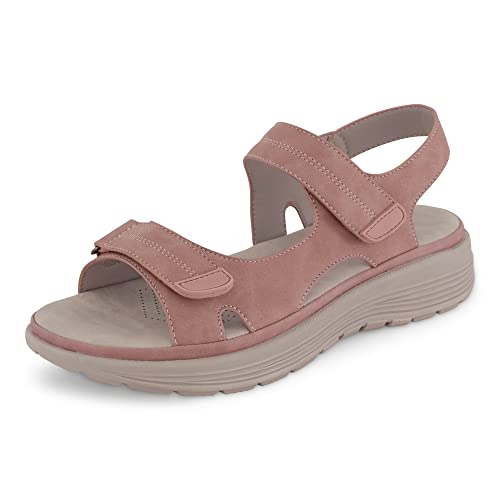 CUSHIONAIRE Magee Outdoor-Sandale für Damen mit bequemem Fußbett, verstellbarem Riemen und Memory Foam, große Weiten erhältlich, Blush 37 EU von CUSHIONAIRE