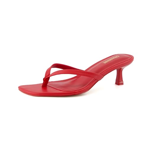 CUSHIONAIRE Miami Thong Dressy Kitten Heel Sandalen für Damen, breite Breiten erhältlich, rubinrot, 39.5 EU von CUSHIONAIRE