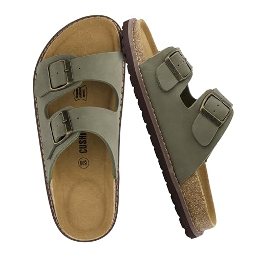 CUSHIONAIRE Plano Slip-On Sandalen für Damen 2025 mit Fußgewölbeunterstützung, verstellbaren Schnallenriemen und genähter Außensohle, lässige, flache Sommer-Sandalen für Damen, Oliv/Blatt für mich CUSHIONAIRE Plano Slip-On Sandalen für Damen 2025 mit Fußgewölbeunterstützung, verstellbaren Schnallenriemen und genähter Außensohle, lässige, flache Sommer-Sandalen für Damen, Oliv/Blatt für mich von CUSHIONAIRE