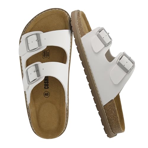 CUSHIONAIRE Plano Slip-On Sandalen für Damen 2025 mit Fußgewölbeunterstützung, verstellbaren Schnallenriemen und genähter Außensohle, lässige, flache Sommer-Sandalen für Damen, Weiße Nappa, 38.5 EU CUSHIONAIRE Plano Slip-On Sandalen für Damen 2025 mit Fußgewölbeunterstützung, verstellbaren Schnallenriemen und genähter Außensohle, lässige, flache Sommer-Sandalen für Damen, Weiße Nappa, 38.5 EU von CUSHIONAIRE