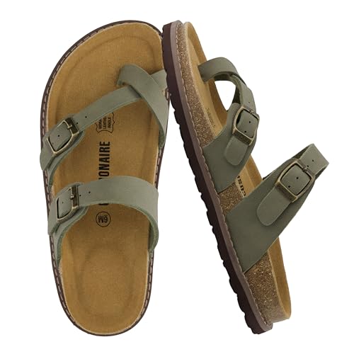 CUSHIONAIRE Pluto Kork-Fußbett-Sommer-Sandalen für Damen 2025, bequeme Slides mit verstellbaren Schnallen, Zehenschlaufe und genähtem Design, stilvolle Slip-On-Damenschuhe, Oliv/Blatt für mich (Leaf CUSHIONAIRE Pluto Kork-Fußbett-Sommer-Sandalen für Damen 2025, bequeme Slides mit verstellbaren Schnallen, Zehenschlaufe und genähtem Design, stilvolle Slip-On-Damenschuhe, Oliv/Blatt für mich (Leaf von CUSHIONAIRE