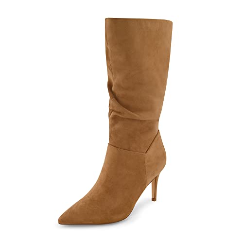 CUSHIONAIRE Porsha Stiefel mit Scrunch-Absatz für Damen mit Memory Foam, große Weiten erhältlich, Camel 39 EU W von CUSHIONAIRE