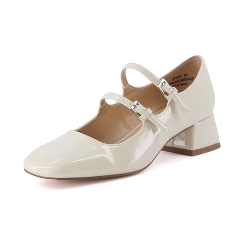 CUSHIONAIRE Twiggy Mary Jane-Abendschuh für Damen + Memory Foam, große Weiten erhältlich, Creme, Lackleder, 39 EU W von CUSHIONAIRE