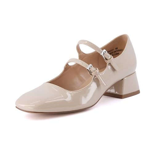 CUSHIONAIRE Twiggy Mary Jane-Abendschuh für Damen + Memory Foam, große Weiten erhältlich, Nude-Lack, 38 EU W von CUSHIONAIRE
