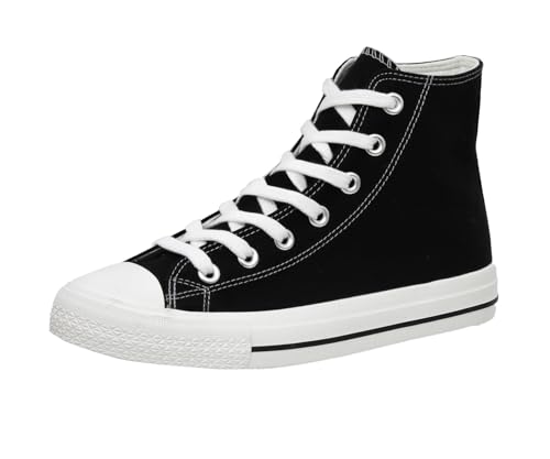 CUSHIONAIRE Vance High Top Canvas Sneaker für Damen + Memory Foam und funktionellem Reißverschluss, Schwarz/Weiß 40 EU von CUSHIONAIRE