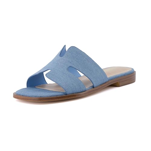 CUSHIONAIRE Voyage Slide-Sandale für Damen + Memory Foam, große Weiten erhältlich, Denim 38 EU von CUSHIONAIRE
