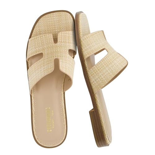 CUSHIONAIRE Voyage Slide-Sandale für Damen + Memory Foam, große Weiten erhältlich, Raffia 37 EU von CUSHIONAIRE
