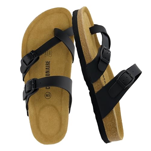 CUSHIONAIRE Women's Luna Cork Footbed Sandal with +Comfort Black Nappa, 5 von CUSHIONAIRE