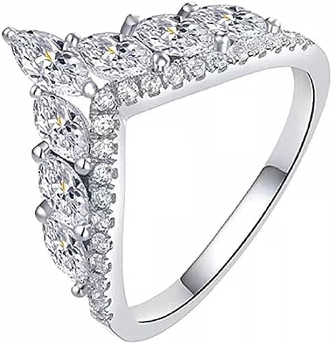 CUSIOALQQ Sterling Silber Zirkonia Ring für Frauen V Form Krone Ring Prinzessin Verlobungsring V Form Ehering mit stapelbaren Zirkonia, T 1/2, Stein, Zirkonia von CUSIOALQQ