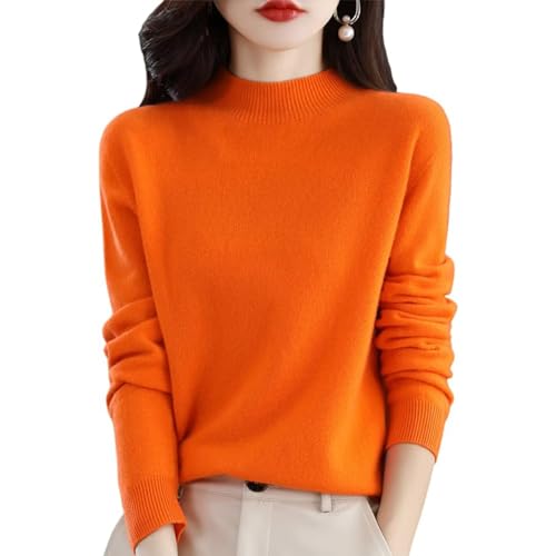 CUSON Kaschmir-Pullover für Damen, 100% Kaschmir, langärmelig, Rundhalsausschnitt, weich, warm, Strickpullover, Orange, S von CUSON
