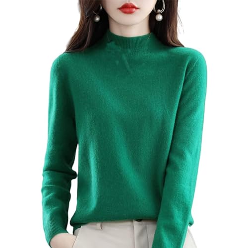 CUSON Kaschmir-Pullover für Damen, 100% Kaschmir, langärmelig, Rundhalsausschnitt, weich, warm, Strickpullover, grün, M von CUSON